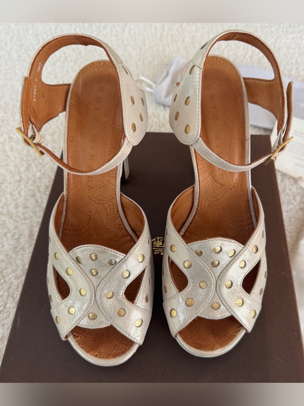 Chie Mihara Tomei Metallic Platform Heels 38.5 Anthropologie BHLDN